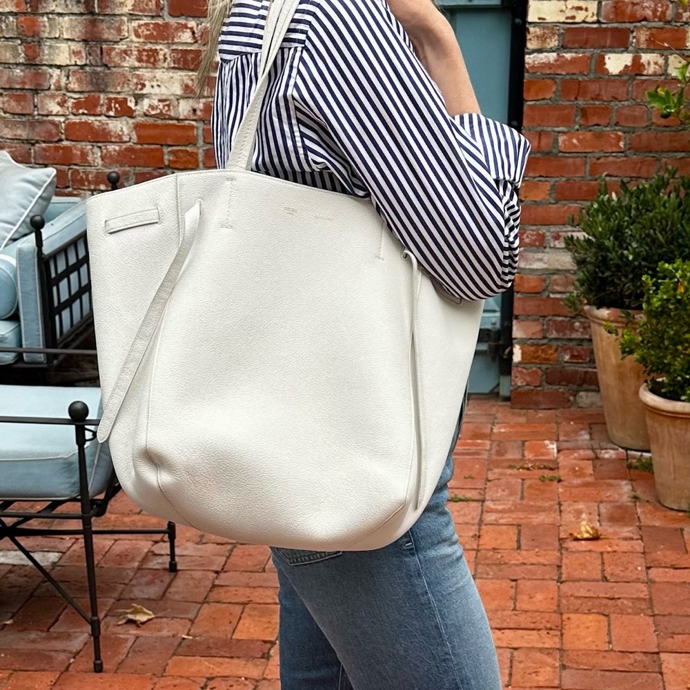 Celine Leather Cabas Phantom w/Belt Medium White - Picture 14 of 16